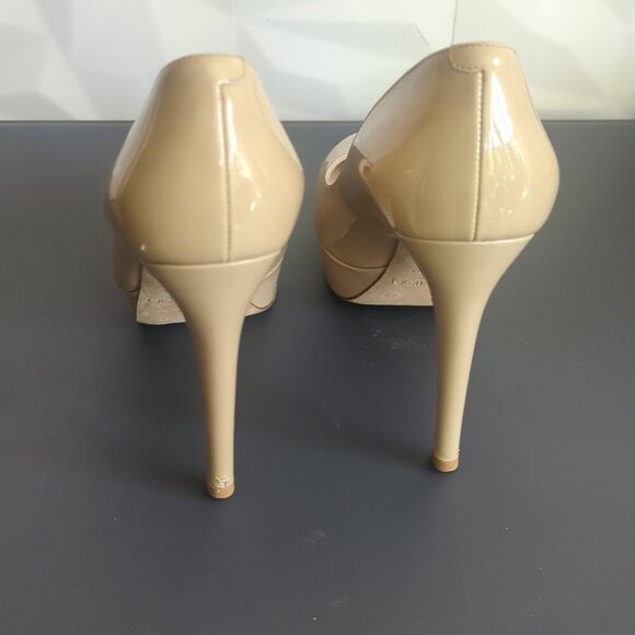 Jimmy Choo Alex Platform in Glossy Nude Beige Patent Leather Pump Heel 38.5 EU - Picture 7 of 8